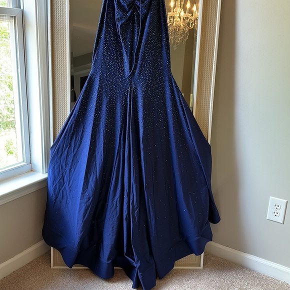 Sherri hill Rhinestone embellished jersey gown deep V neckline and lace up back. - Picture 11 of 17